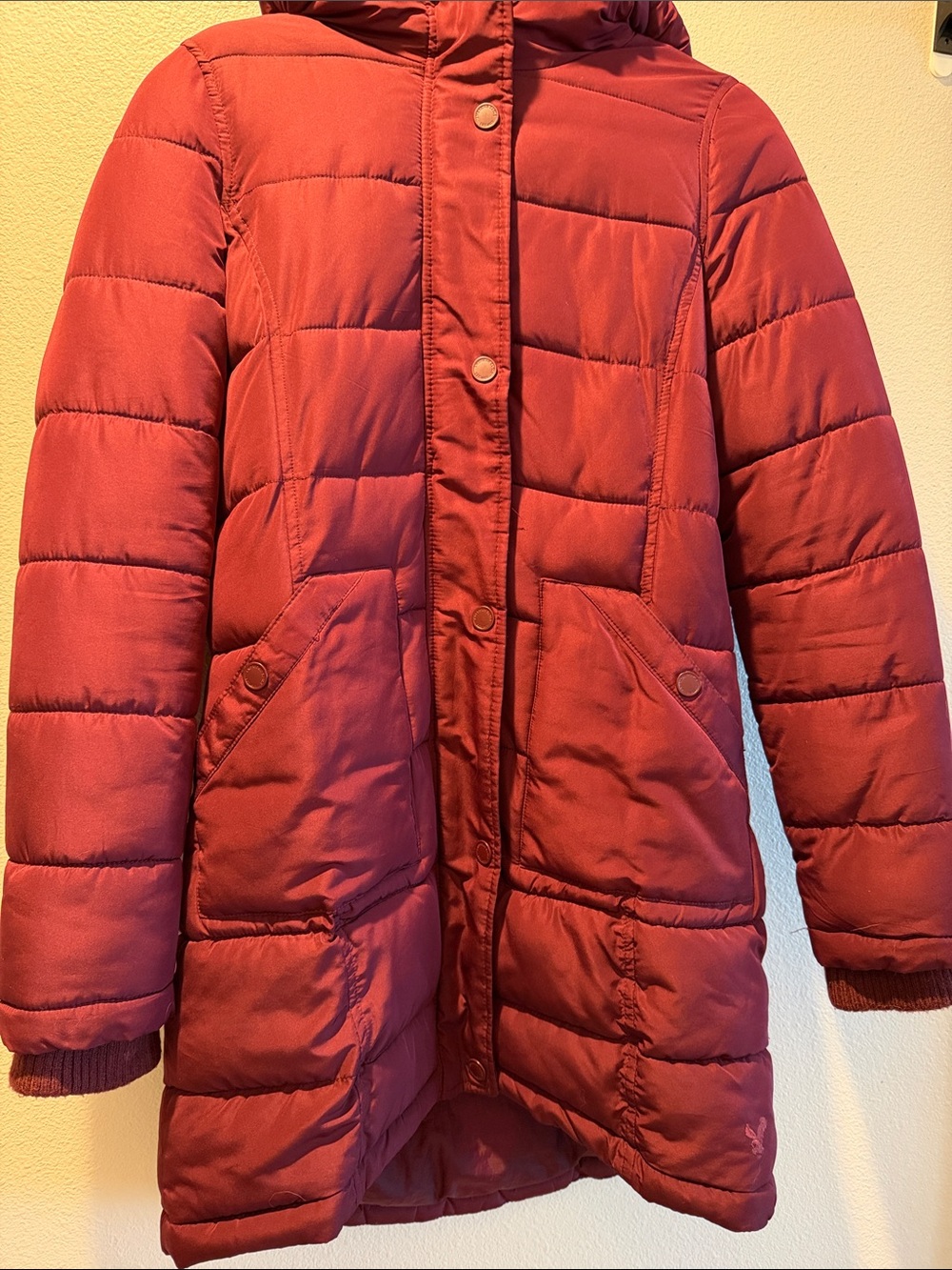 American Eagle Outfitters Red Quilted Puffer Coat with Hood